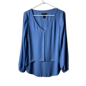 White House Black Market Blue V-neck Layered Career Blouse